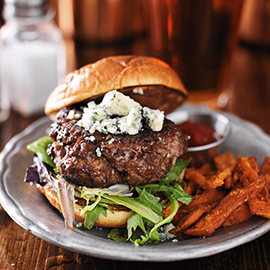 gourmet burger with blue cheese